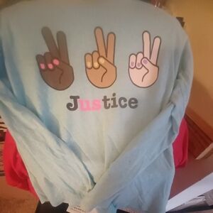 Justice Light Blue Long Sleeve Shirt with Peace Sign Design
